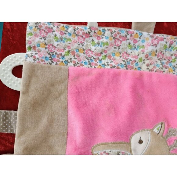 Maison Chic Pink Deer Security Blanket Lovey Teether Taggie Floral Brown Nunu‎ - Picture 6 of 7